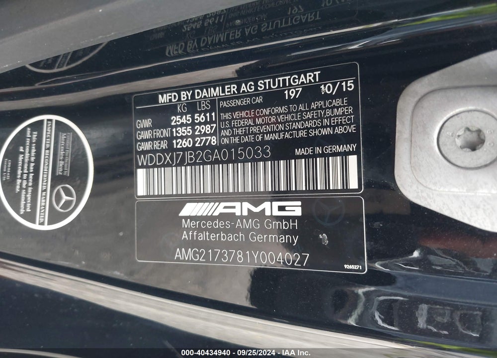 2016 MERCEDES-BENZ AMG S 63 4MATIC VIN: WDDXJ7JB2GA015033