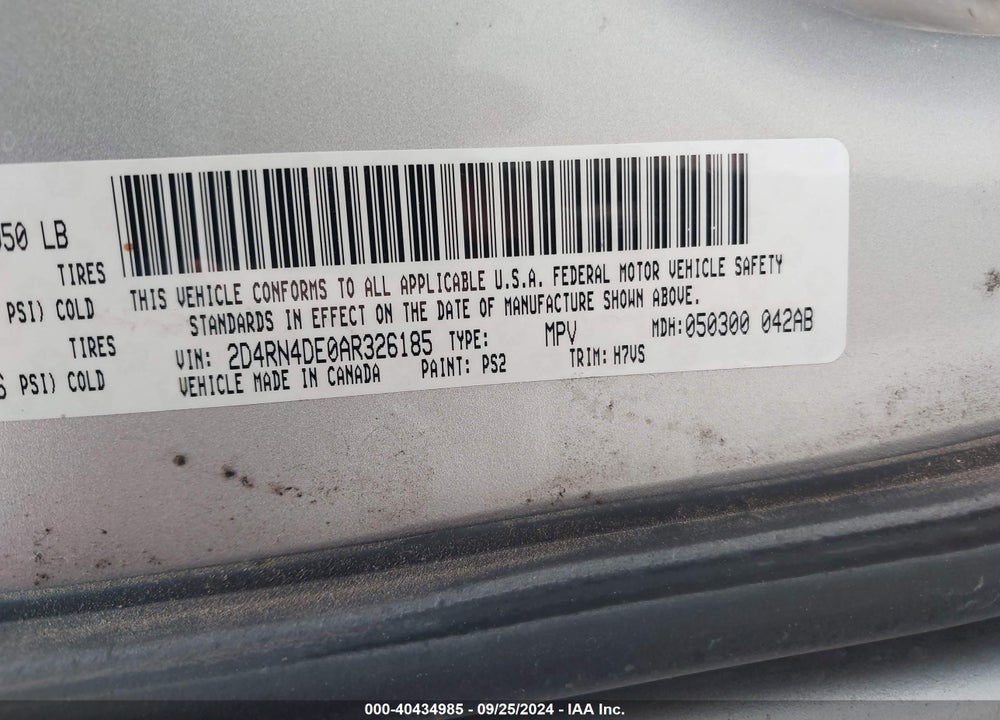 2010 DODGE GRAND CARAVAN SE VIN: 2D4RN4DE0AR326185