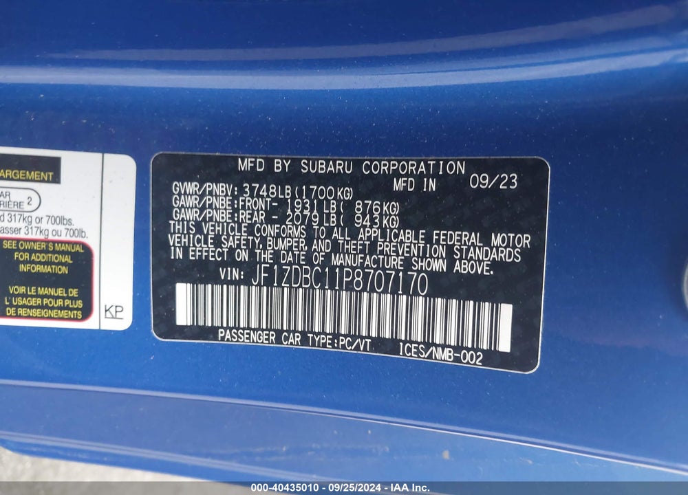 2023 SUBARU BRZ PREMIUM VIN: JF1ZDBC11P8707170