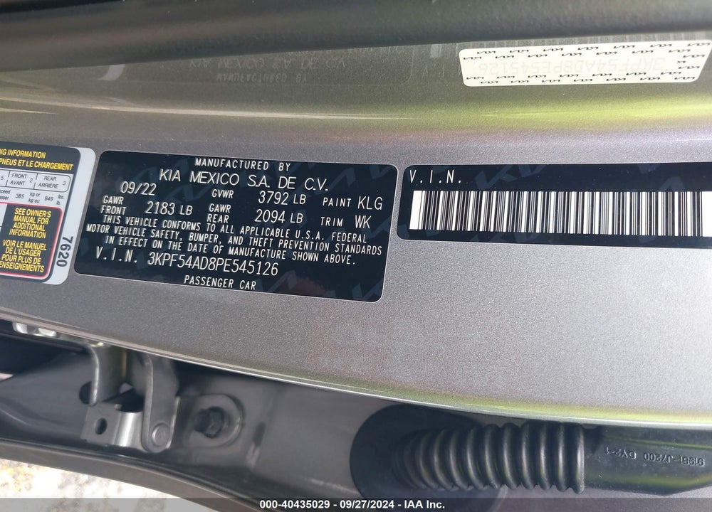 2023 KIA FORTE GT LINE VIN: 3KPF54AD8PE545126