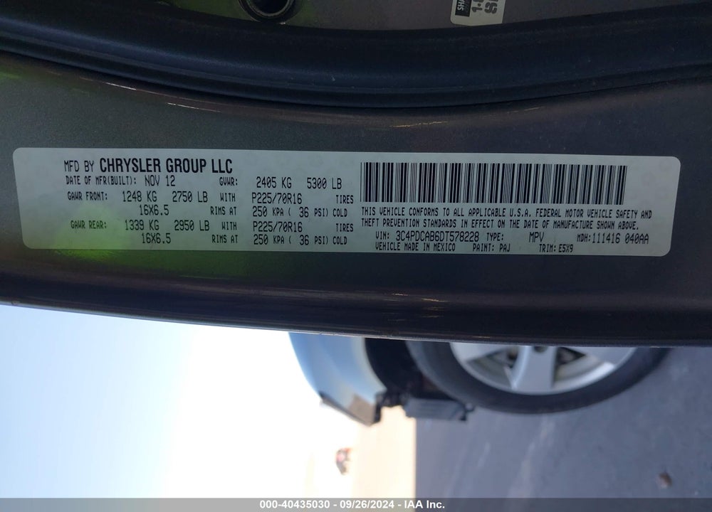 2013 DODGE JOURNEY AMERICAN VALUE PKG VIN: 3C4PDCAB6DT578228