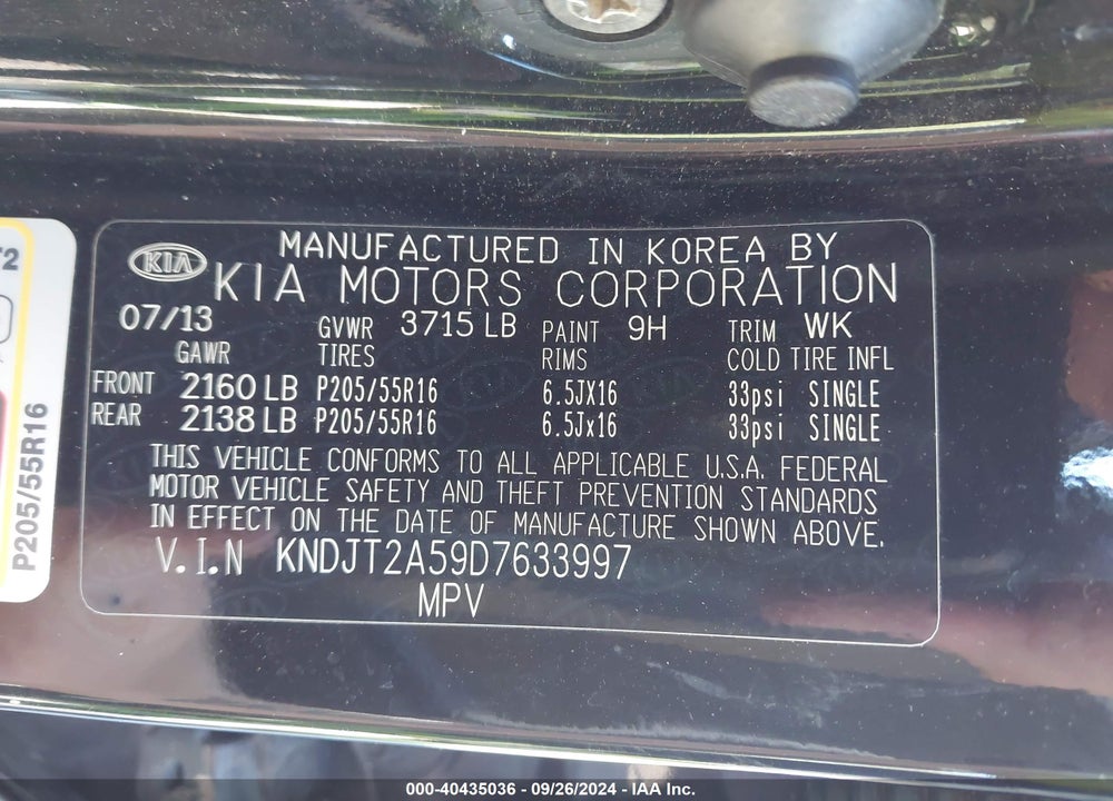 2013 KIA SOUL VIN: KNDJT2A59D7633997
