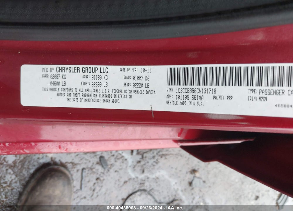 2012 CHRYSLER 200 TOURING VIN: 1C3CCBBB6CN131718