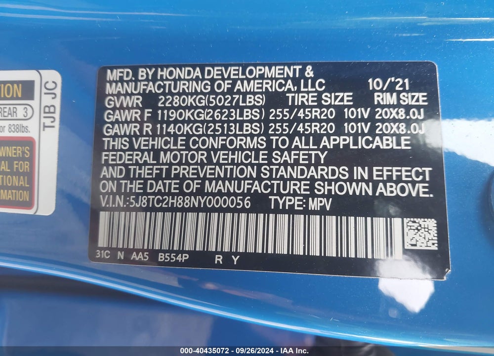 2022 ACURA RDX A-SPEC ADVANCE PACKAGE/PMC EDITION VIN: 5J8TC2H88NY000056