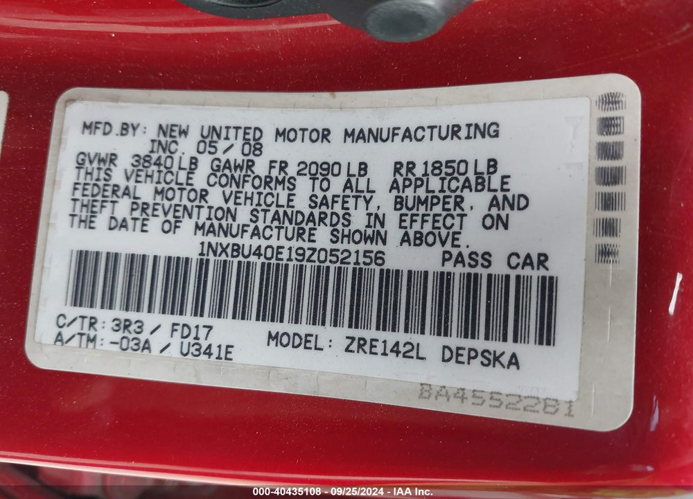 2009 TOYOTA COROLLA S VIN: 1NXBU40E19Z052156
