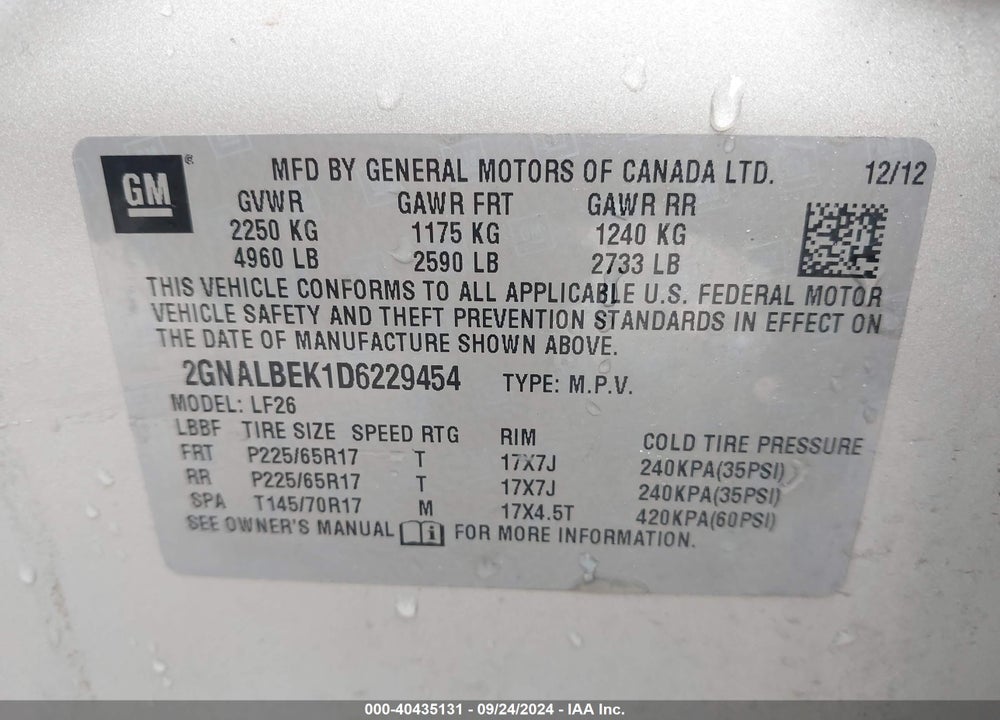 2013 CHEVROLET EQUINOX LS VIN: 2GNALBEK1D6229454