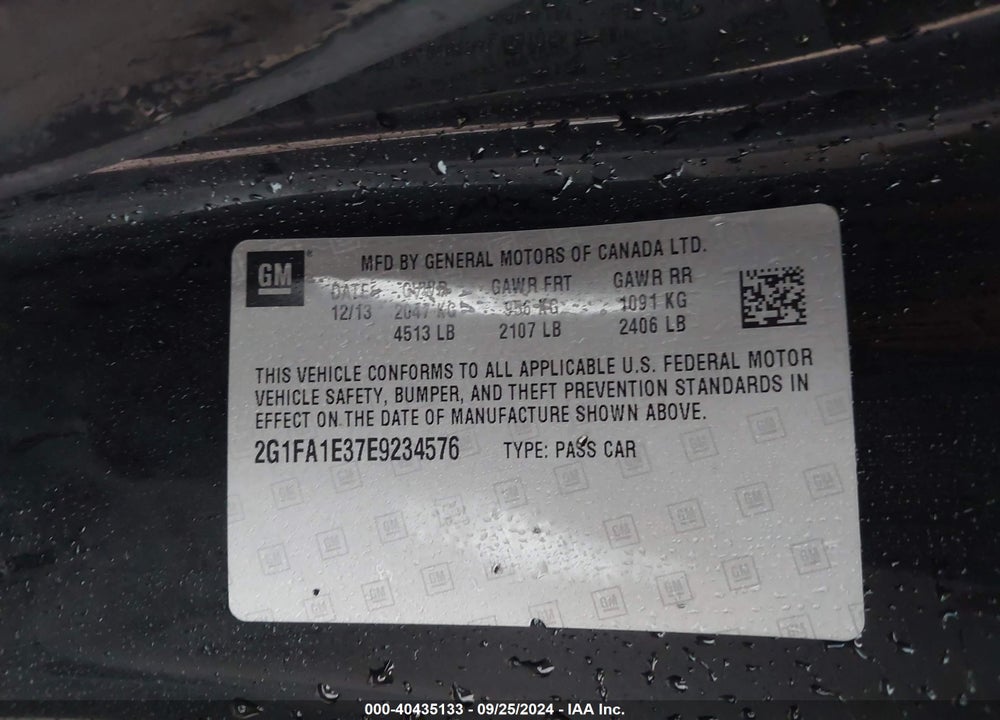 2014 CHEVROLET CAMARO 2LS VIN: 2G1FA1E37E9234576