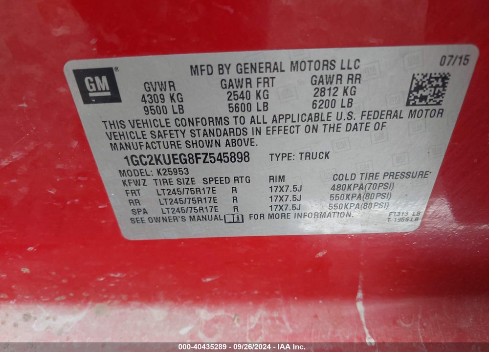 2015 CHEVROLET SILVERADO 2500HD WT VIN: 1GC2KUEG8FZ545898