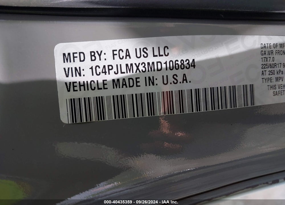 2021 JEEP CHEROKEE LATITUDE LUX FWD VIN: 1C4PJLMX3MD106834