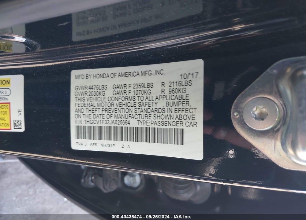2018 HONDA ACCORD SPORT VIN: 1HGCV1F32JA025694