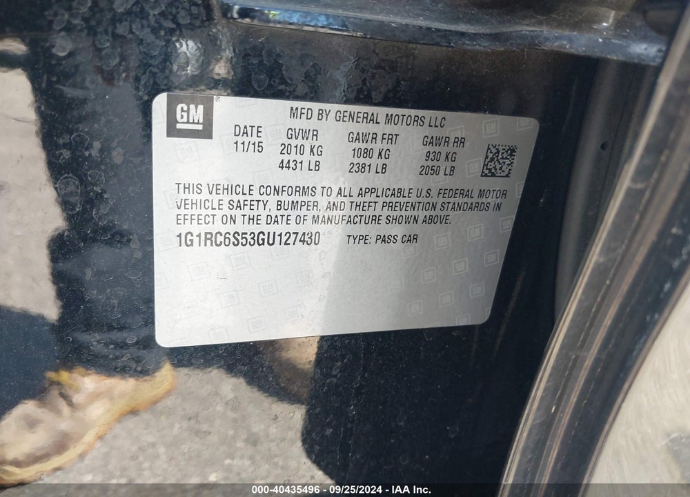 2016 CHEVROLET VOLT LT VIN: 1G1RC6S53GU127430