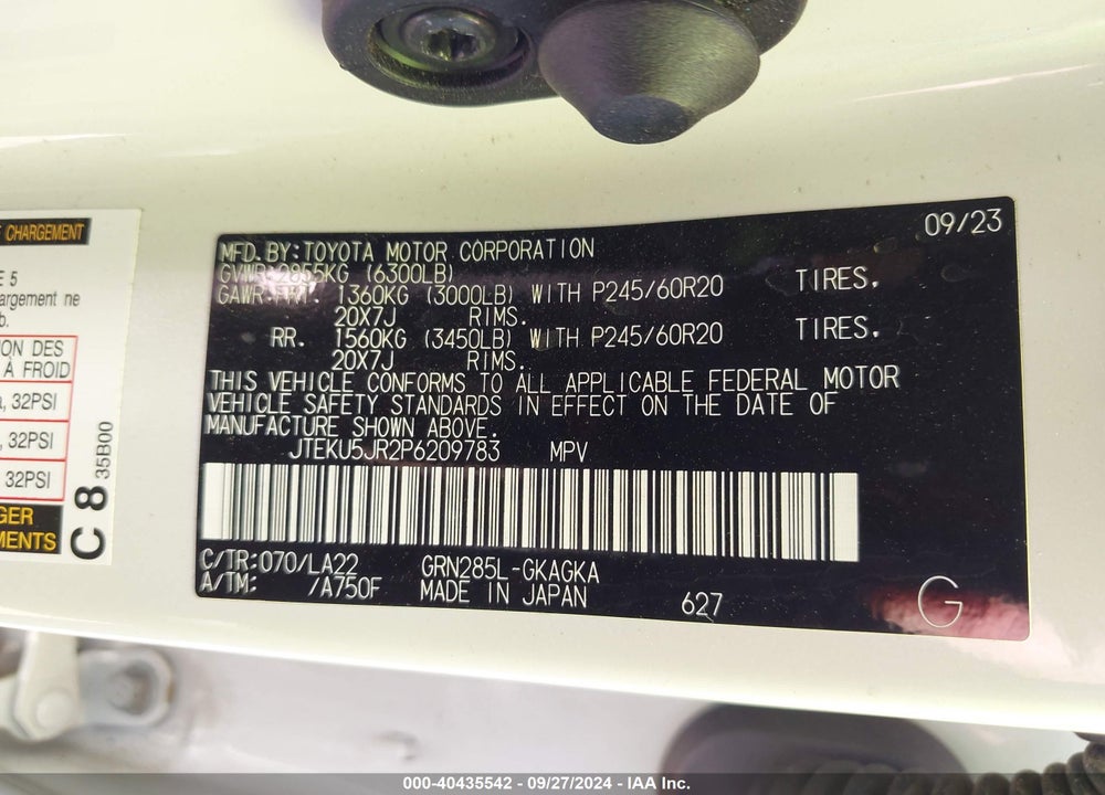 2023 TOYOTA 4RUNNER LIMITED VIN: JTEKU5JR2P6209783