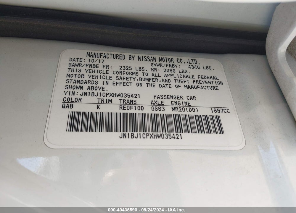 2017 NISSAN ROGUE SPORT SL VIN: JN1BJ1CPXHW035421
