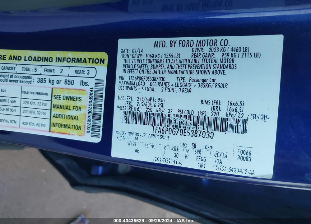 2014 FORD FUSION S VIN: 1FA6P0G70E5387030