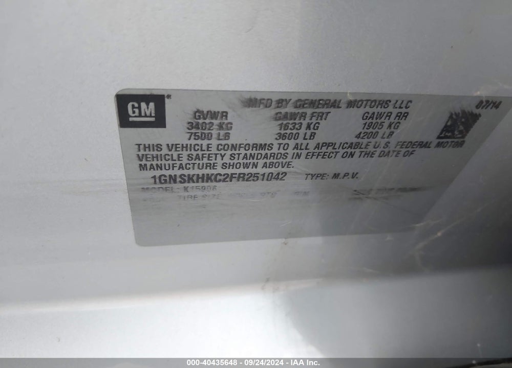 2015 CHEVROLET SUBURBAN 1500 LS VIN: 1GNSKHKC2FR251042