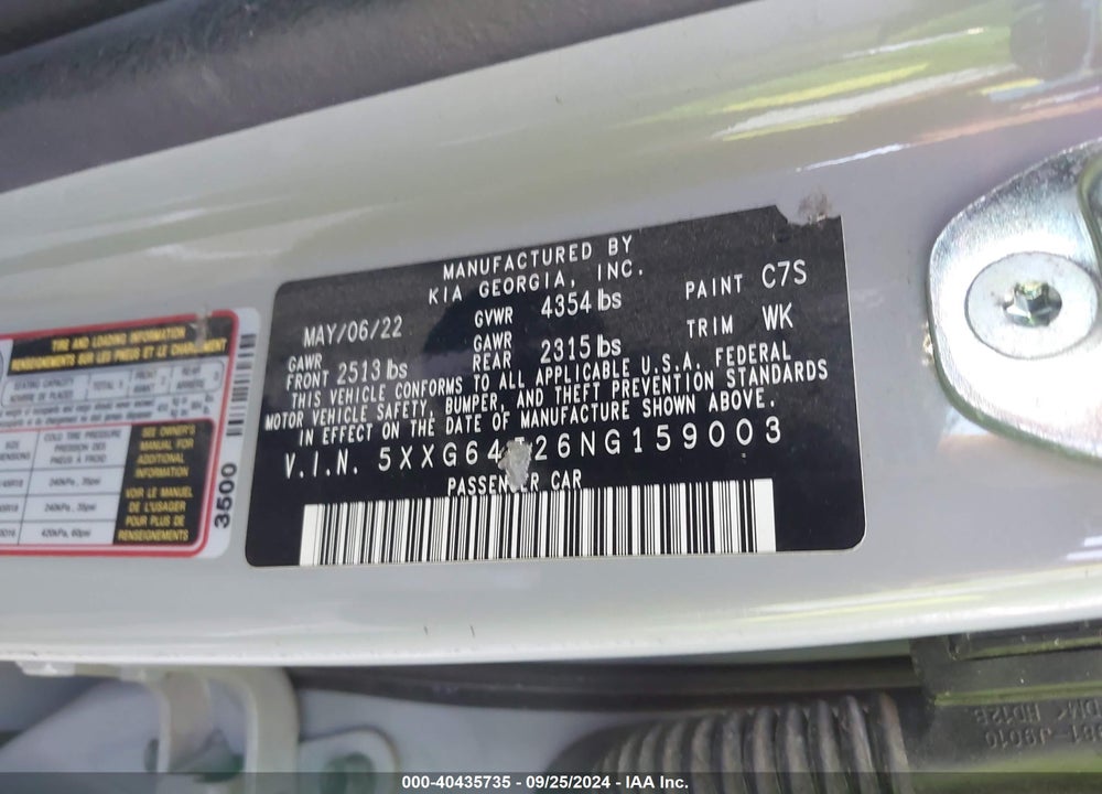 2022 KIA K5 VIN: 5XXG64J26NG159003