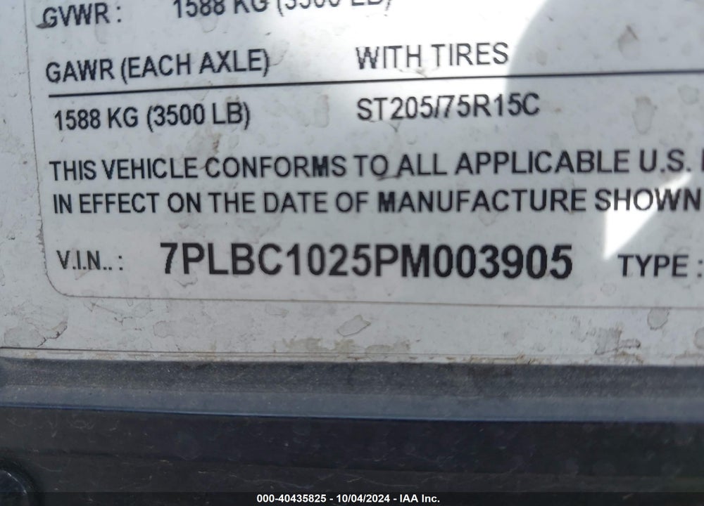 2023 TITANIUM CARGO TRAILER VIN: 7PLBC1025PM003905