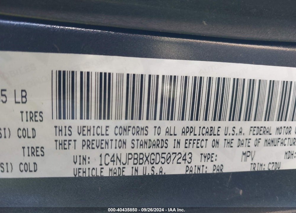 2016 JEEP PATRIOT SPORT VIN: 1C4NJPBBXGD507243