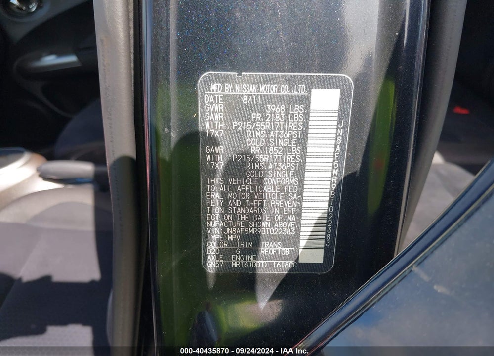 2011 NISSAN JUKE SV VIN: JN8AF5MR9BT022383