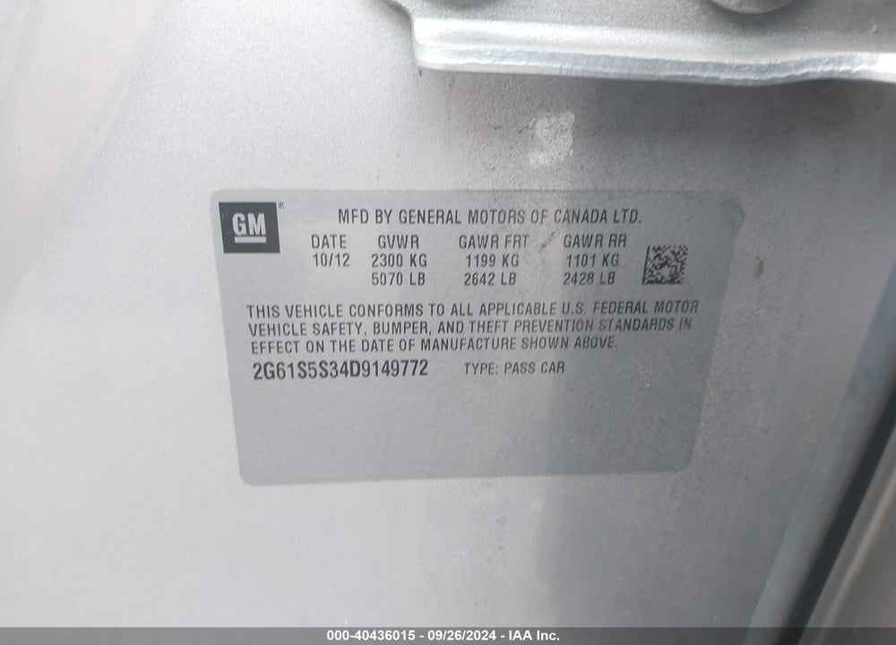 2013 CADILLAC XTS PREMIUM VIN: 2G61S5S34D9149772