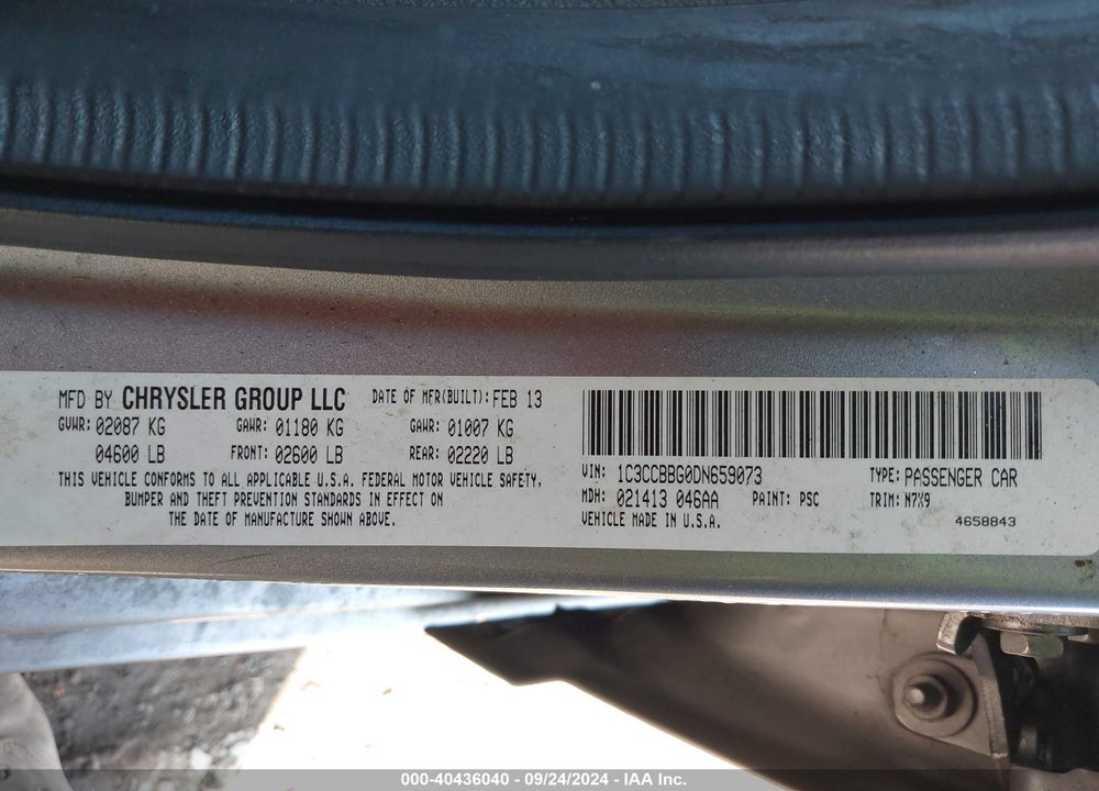 2013 CHRYSLER 200 TOURING VIN: 1C3CCBBG0DN659073