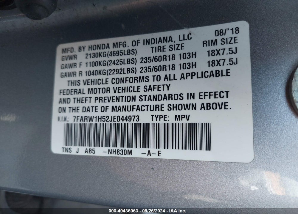 2018 HONDA CR-V EX VIN: 7FARW1H52JE044973