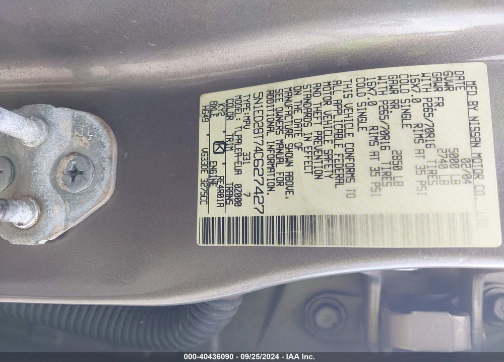 2004 NISSAN XTERRA XE VIN: 5N1ED28T74C627427