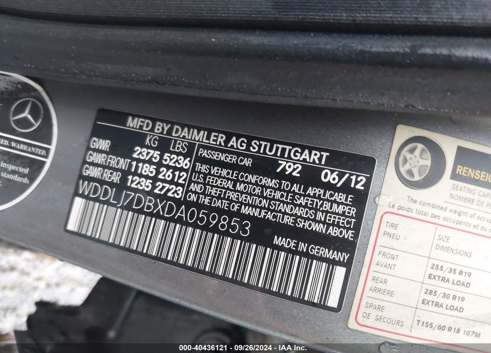 2013 MERCEDES-BENZ CLS 550 VIN: WDDLJ7DBXDA059853