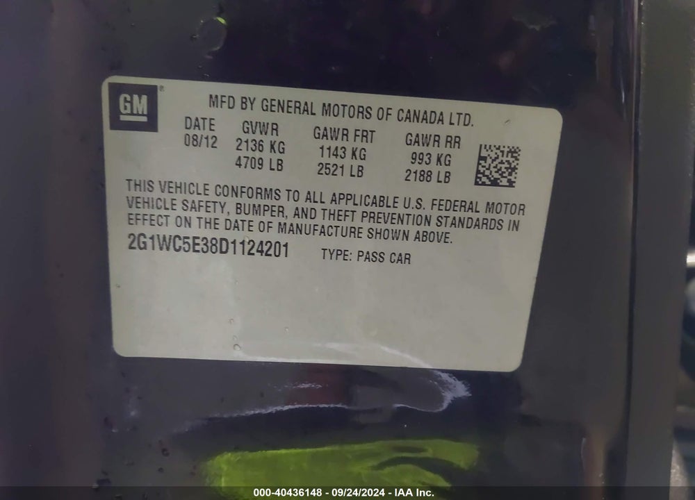 2013 CHEVROLET IMPALA LTZ VIN: 2G1WC5E38D1124201