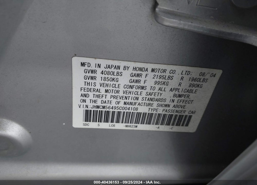 2005 HONDA ACCORD 2.4 LX VIN: JHMCM56495C004108