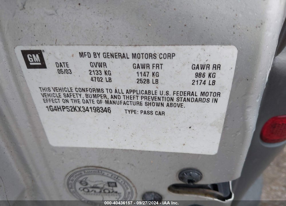 2003 BUICK LESABRE CUSTOM VIN: 1G4HP52KX34198346