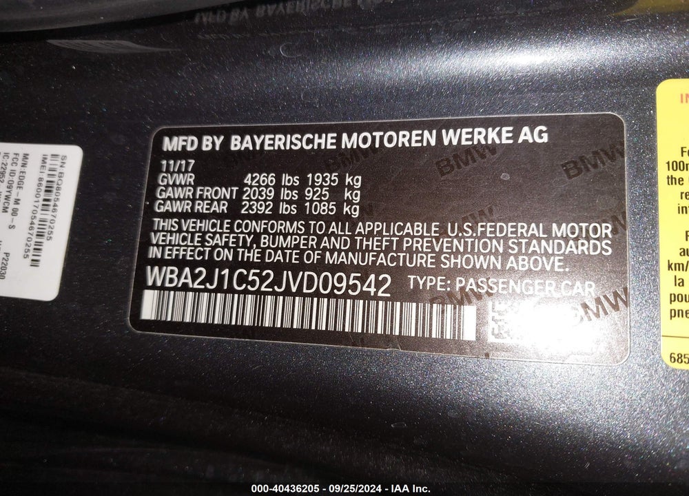 2018 BMW 230I VIN: WBA2J1C52JVD09542