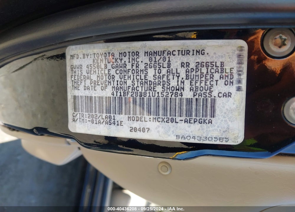 2001 TOYOTA AVALON XLS VIN: 4T1BF28B81U152784