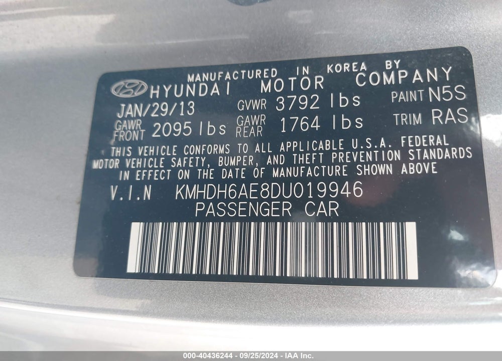 2013 HYUNDAI ELANTRA GS VIN: KMHDH6AE8DU019946