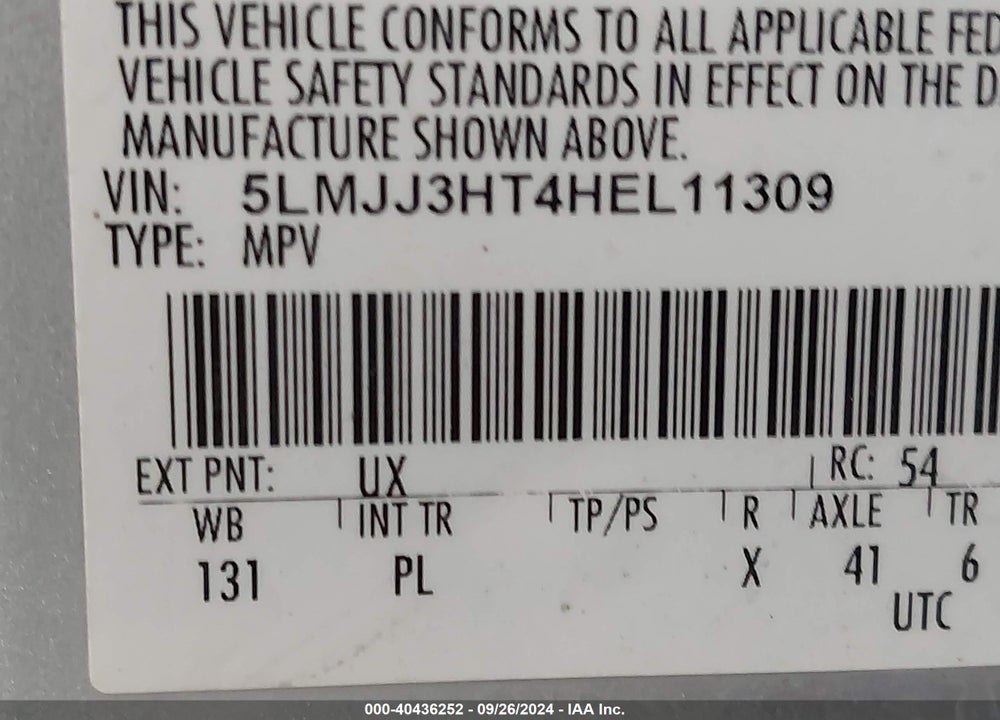 2017 LINCOLN NAVIGATOR L SELECT VIN: 5LMJJ3HT4HEL11309
