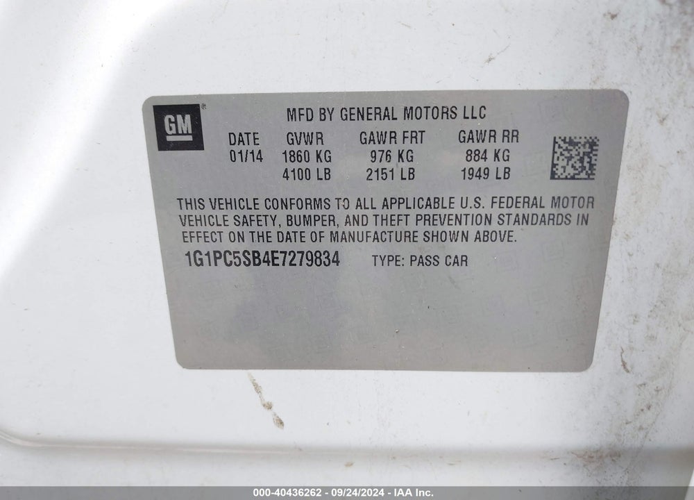 2014 CHEVROLET CRUZE 1LT AUTO VIN: 1G1PC5SB4E7279834