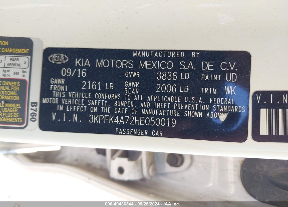 2017 KIA FORTE VIN: 3KPFK4A72HE050019