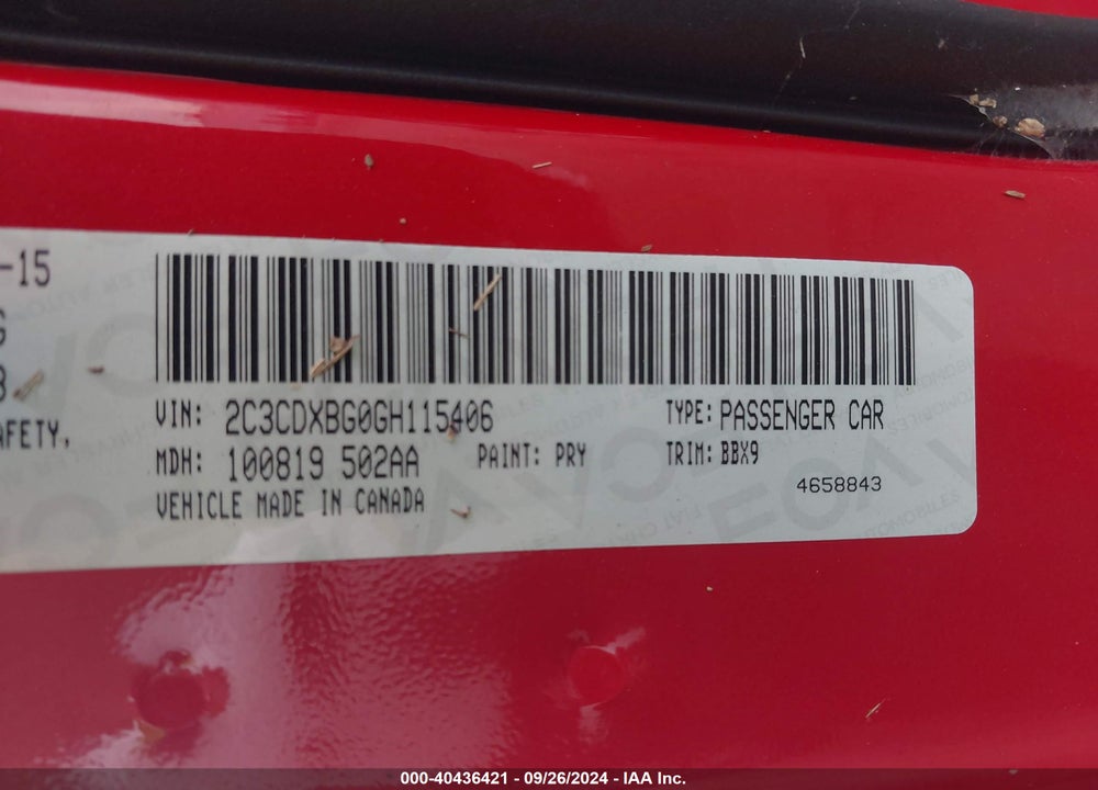 2016 DODGE CHARGER SE VIN: 2C3CDXBG0GH115406