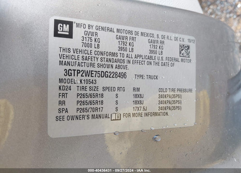 2013 GMC SIERRA 1500 SLT VIN: 3GTP2WE75DG228496