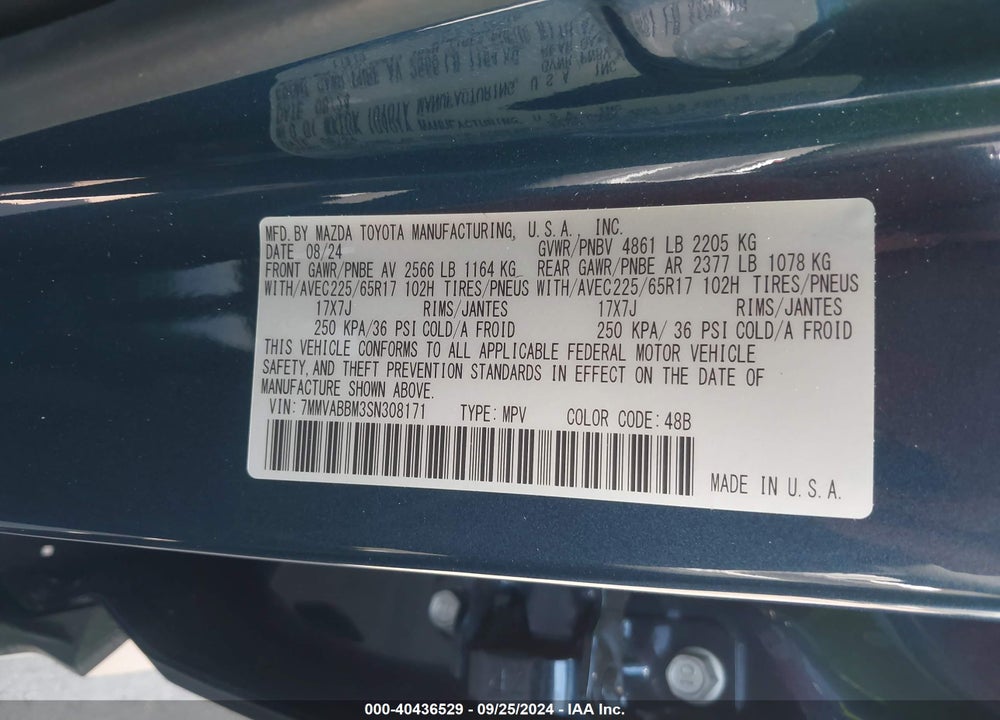 2025 MAZDA CX-50 2.5 S PREFERRED PACKAGE VIN: 7MMVABBM3SN308171