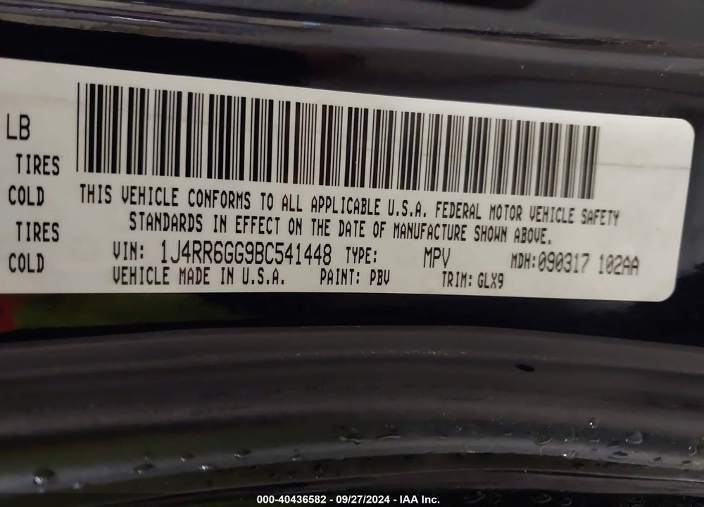 2011 JEEP GRAND CHEROKEE OVERLAND VIN: 1J4RR6GG9BC541448