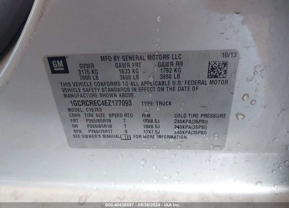 2014 CHEVROLET SILVERADO 1500 1LT VIN: 1GCRCREC4EZ177093