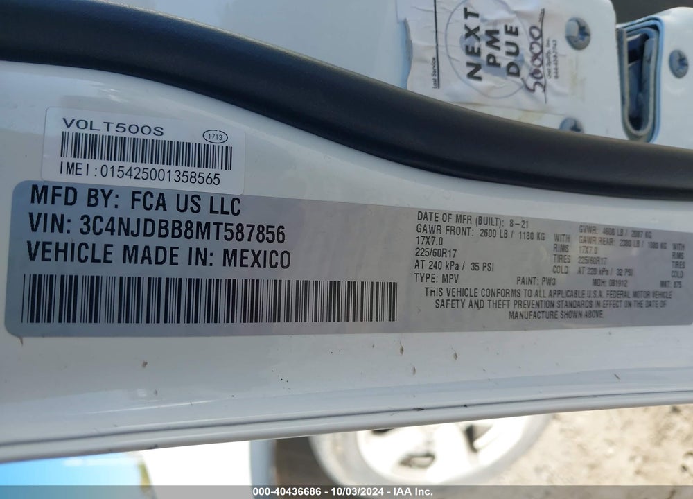 2021 JEEP COMPASS LATITUDE 4X4 VIN: 3C4NJDBB8MT587856