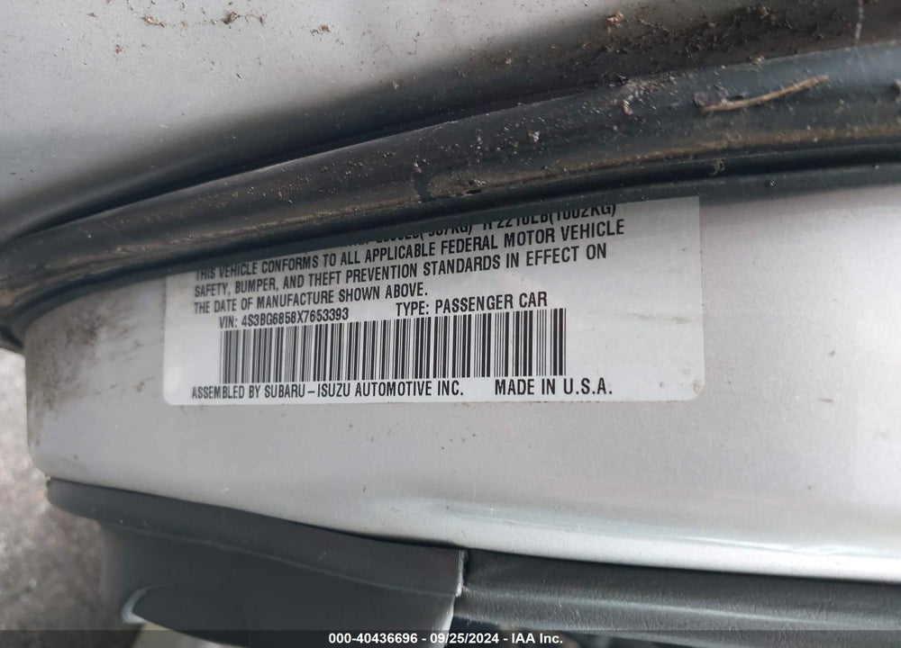 1999 SUBARU LEGACY 30TH ANN. OUTBACK LTD./OUTBACK VIN: 4S3BG6858X7653393