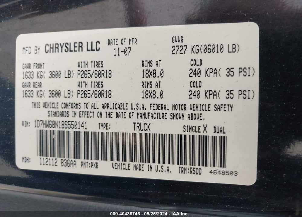 2008 DODGE DAKOTA SPORT VIN: 1D7HW68N18S550141