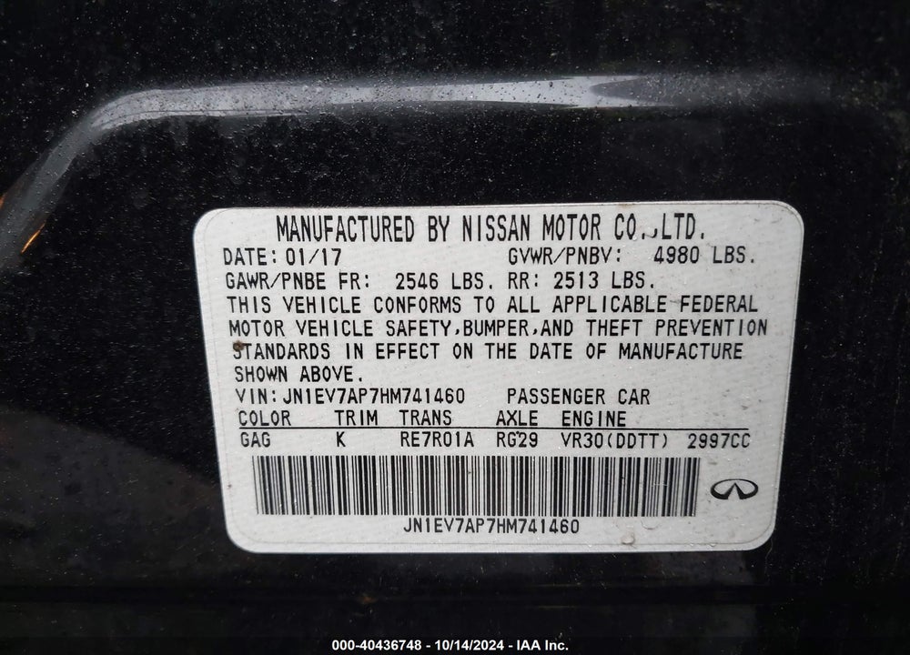2017 INFINITI Q50 3.0T PREMIUM VIN: JN1EV7AP7HM741460