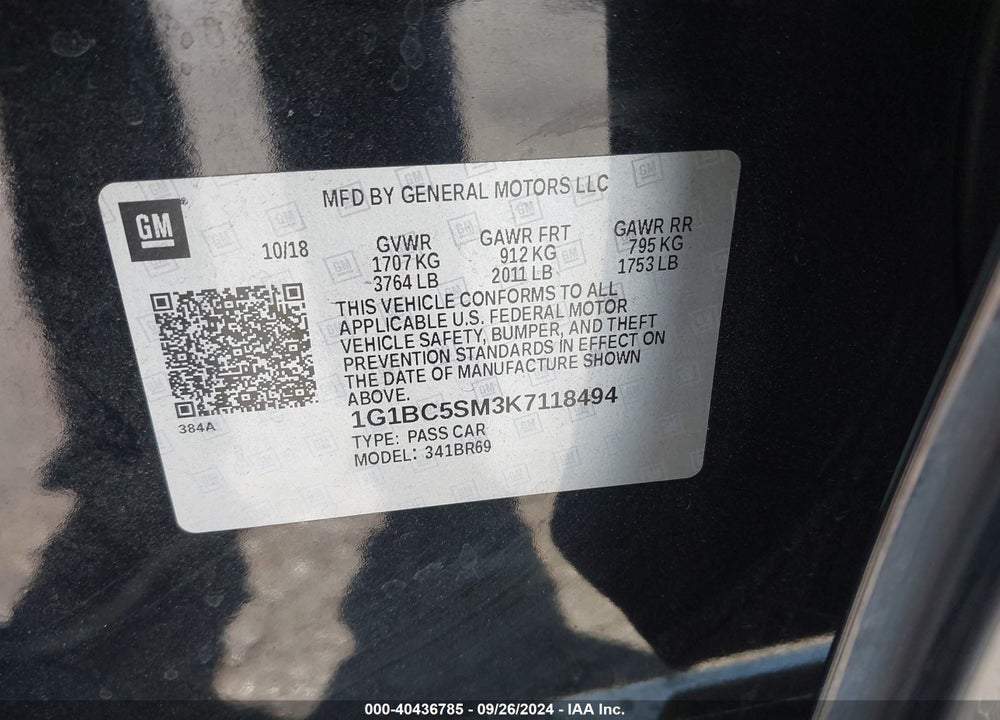 2019 CHEVROLET CRUZE LS VIN: 1G1BC5SM3K7118494