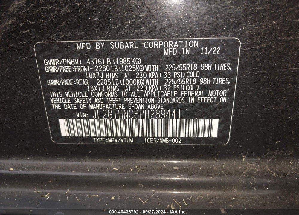 2023 SUBARU CROSSTREK LIMITED VIN: JF2GTHNC8PH289441