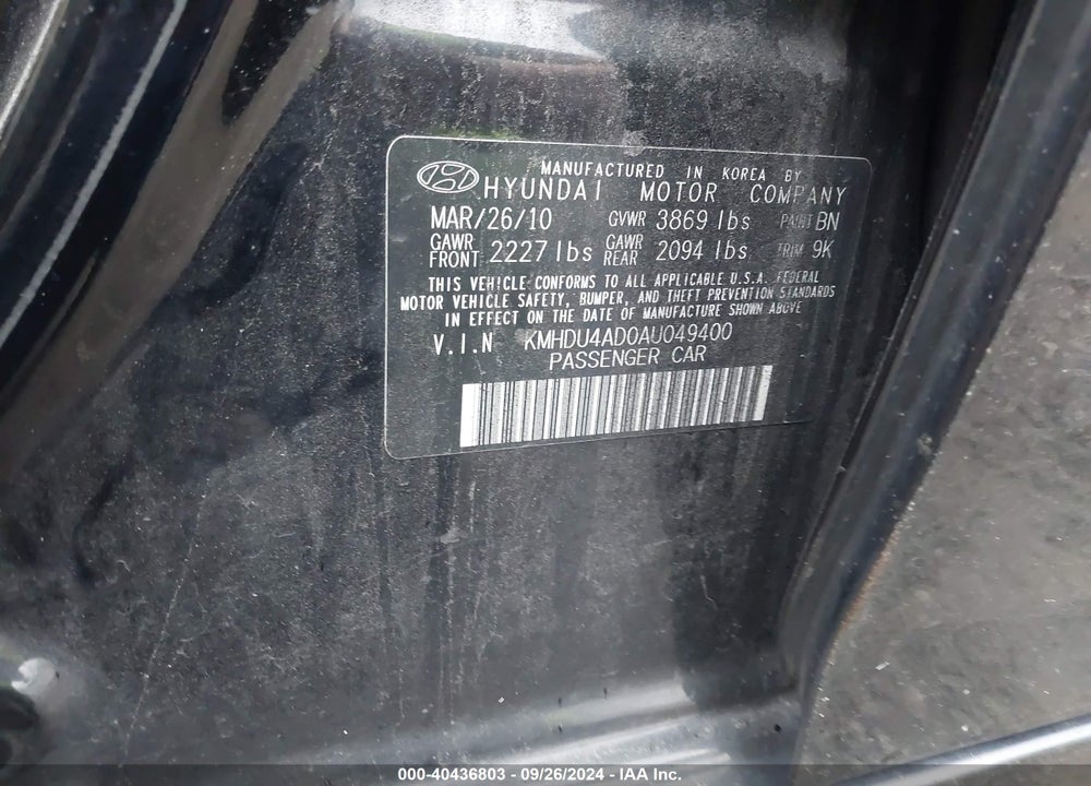 2010 HYUNDAI ELANTRA GLS VIN: KMHDU4AD0AU049400