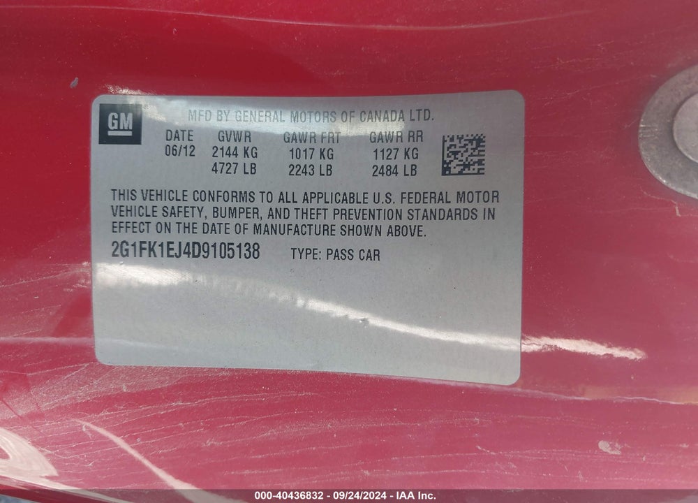 2013 CHEVROLET CAMARO 2SS VIN: 2G1FK1EJ4D9105138